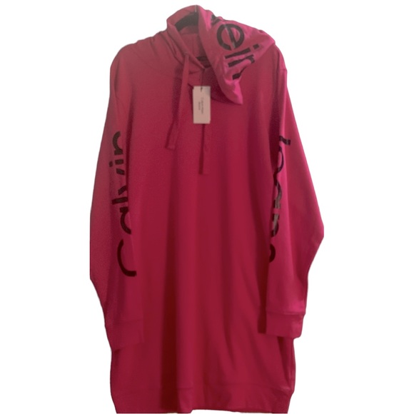 Calvin Klein Jeans Dresses & Skirts - Calvin Klein hot pink logo hoodie dress size 1X